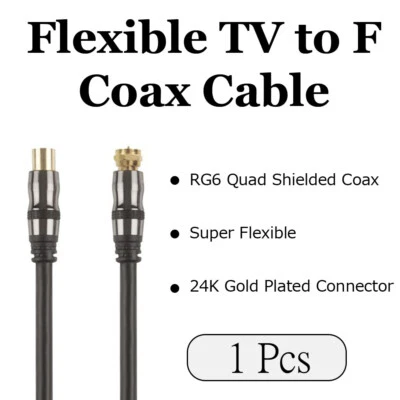 1x 10m RG6 Quad Shield Gold Plated Connector Concord Flexible TV to F Coax Cable - image 1 of 2