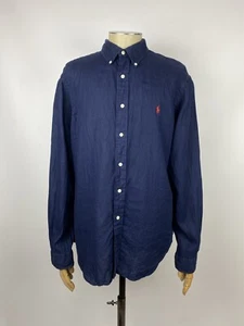 Camisa Polo Ralph Lauren Lino Azul Abotonada Manga Larga Oldmoney Para Hombre Talla XL - Imagen 1 de 11