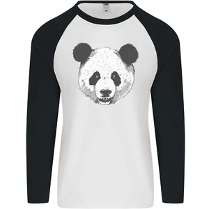 A Panda Bear Face Mens L/S Baseball T-Shirt - Picture 1 of 29