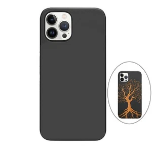 Grawerowanie laserowe drewno bambusowe etui na iPhone'a, odporne na wstrząsy, kompatybilne z ładowaniem, czarne - Zdjęcie 1 z 4