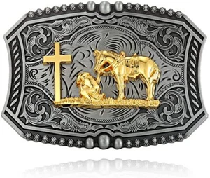 Western Cowboy Belt Buckle Prayer Eagle Bullhead Vintage Pattern Belt Buckle Man - Foto 1 di 23