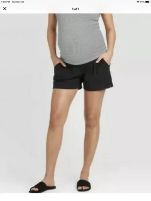 Maternity Twill Pull-On Shorts - Isabel Maternity Black Women's Size Extra Small - Image 1 of 4