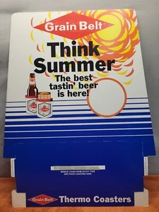 H▪︎Vintage Grain Belt "Think Summer" Thermo Coasters Advertising Price Poster  - Picture 1 of 9