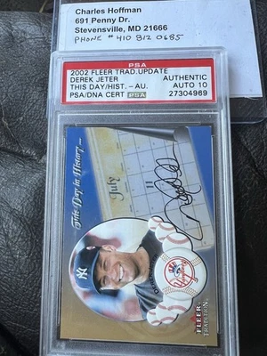 2002 FLEER TRAD.UPDATE DEREK JETER PSA AUTHENTIC AUTOGRAPH PSA 10 - Image 1 of 4