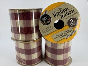 NEW! 4 x Wire-Edged Ribbon Red Gingham Fall Colors Crafters Square 2.5 in x 108 - Picture 1 of 12