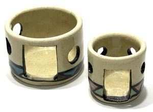 2 Vintage Ceramic Dedza Pottery Malawi Hand Painted Design 2.75"x1.75" & 1.75" - Picture 1 of 11