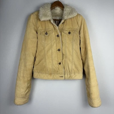 Chaqueta de Pana Abercrombie De Colección Forrada de Piel Sintética Mediana Amarilla Y2K Manchas Preppy Foto 1 de 4