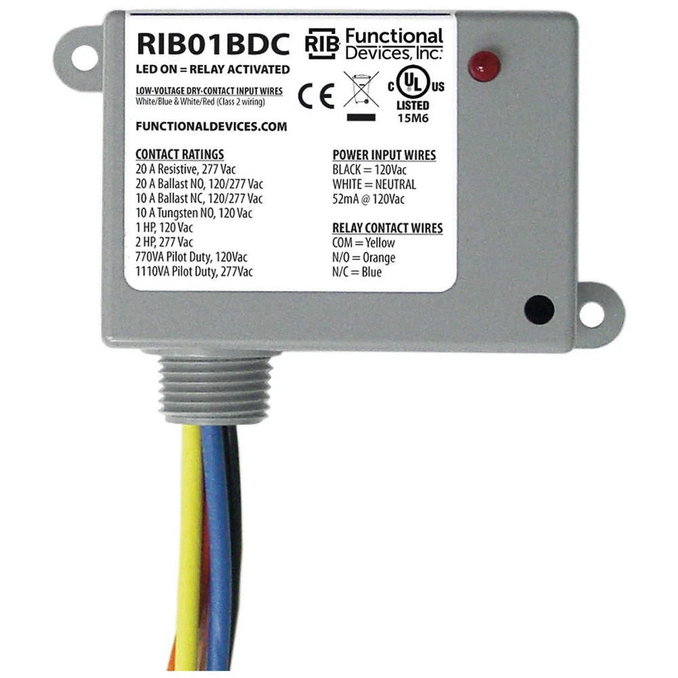 RIB RIB01BDC EnclosedPre-Wired Relay,120VAC,SPDT,20A 21GP41 - Image 1 of 1