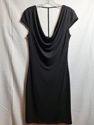 VICTORIA'S SECRET Scoop Neck Little Black Dress Sz S Black Silky Cap Sleeve Y2K - Image 1 of 4