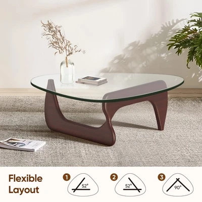 Noguchi Style Coffee Table Solid Wood 0.8in Triangle Glass Lift Top Coffee Table - Image 1 of 4