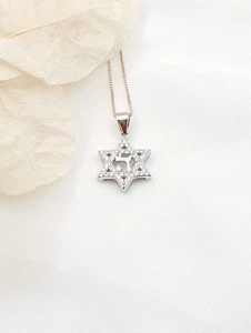 Colgante Estrella de David de Plata de Ley 925 Nombre de Dios Collar Judío - Imagen 1 de 13
