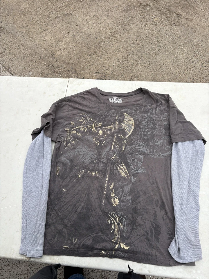 Camisa térmica grande Y2K MMA Elite Cyber Goth Grunge patinador en capas  Foto 1 de 4