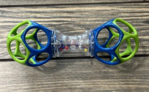 Bright Starts Oball Blue Green Shaker Rattle Toy Baby Ages Newborn + - Picture 1 of 2