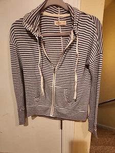 Chaqueta Hollister gris claro y negra/azul marino a rayas con capucha y cremallera, talla XS - Imagen 1 de 7