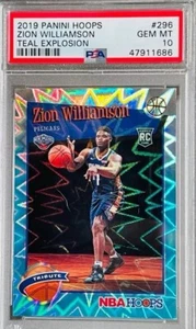 2019 Panini Hoops Teal Explosion Zion Williamson RC Rookie PSA 10 Pelicans SP - Picture 1 of 2
