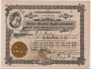 Certificado de acciones de United Electric Light Company Wilmerding Pennsylvania - Imagen 1 de 1