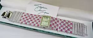vtg NOS Suzanne Somers women's Watch Pink & Crystal Square - Picture 1 of 5