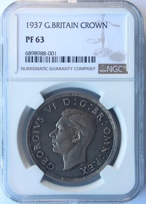 GREAT BRITAIN 1937 SILVER PROOF CROWN. GEORGE VI. NGC PF-63. - Image 1 of 2