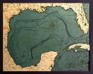 Gulf of Mexico Wood Carved Topographic Map - Picture 1 of 9