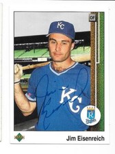 JIM EISENREICH 1989 UPPER DECK AUTOGRAPHED SIGNED # 44 KANSAS CITY ROYALS
