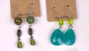 NEW Handmade Beads Women's Green Tone Glass Dangle Hook Earring Stone Gem Gift - Picture 1 of 11