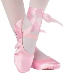 Ballet Shoes with ribbons Satin Ballet Dance shoes Split sole kids Adults Sizes - Picture 1 of 34