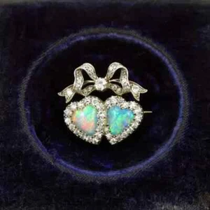 Antique Art Deco 2.90Ct Heart Lab Created Opal Brooch Pin 14k Yellow Gold Plated - Imagen 1 de 5
