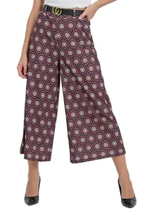 Ladies flared trousers cropped trousers with cashmere pattern belt palazzo trousers 2254 - Picture 1 of 7