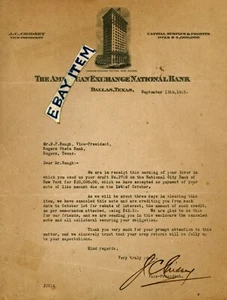 1923 J. C. CHIDSEY Vice President AMERICAN EXCHANGE NATIONAL BANK letterhead TX - Bild 1 von 1