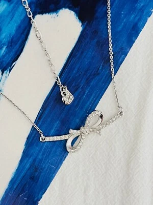 Collar colgante Swarovski largo nudo grande arco cinta barra cristales blanco plata Foto 1 de 4