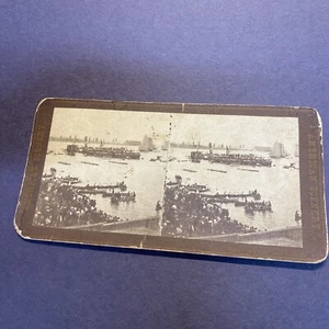 1898 foto reale New York CITY NY vicinanza paesaggio americano barca fiume stereoview - Foto 1 di 5