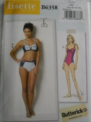 Lined Swimsuits 1 and 2 Piece  Misses Size 4-12 Butterick 6358 Sewing Pattern - Image 1 of 2