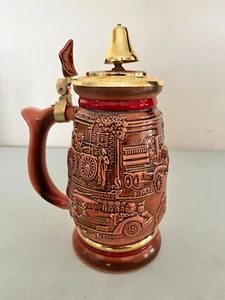 VINTAGE HANDMADE AVON TRIBUTE TO AMERICAN FIREFIGHTERS BEER STEIN IN BOX - Picture 1 of 8
