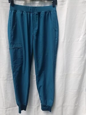 Womans Teal Blue Scrub Pants, Cuffed, Leg Pocket, Large - Image 1 of 4