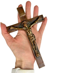 Crucifijo Cruz Cristiana de Bronce Vintage Latón Colgante de Pared Religión Jesús/Bonito - Imagen 1 de 5