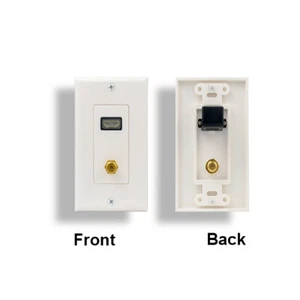White HDMI w/ 90° Internal Port + F-Connector Wall Plate 1080p HDTV Audio Video - Picture 1 of 1