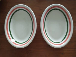 Lot of 2 La Primula Plate Platter Red & Green Stripes Rim Made in Italy - Picture 1 of 5