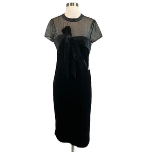 JS Collections Women's Cocktail Dress Size 10 Black Velvet Short Sleeve Sheath - Picture 1 of 12