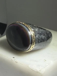 New Designer 14k Solid Gold Ladies Ring Marble & Abalone Size 7.5 - Picture 1 of 5