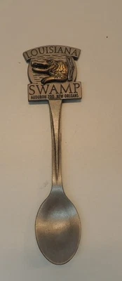 4英寸纪念品雕刻锡勺路易斯安那沼泽奥杜邦动物园新奥尔良鳄鱼 — 第 1/3 张图片