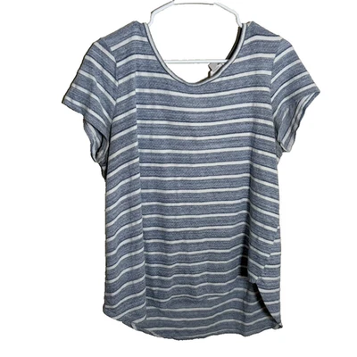 Blusa para mujer LC Lauren Conrad XL azul a rayas manga corta corbata informal Foto 1 de 4