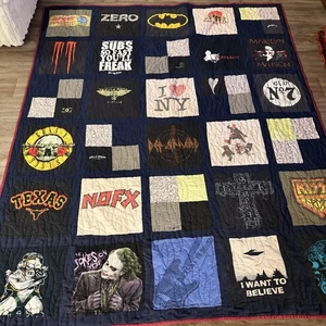 Vintage Handmade T Shirt Quilt Rock & Roll/Batman/Joker/Manson Guns N Roses 81” - Picture 1 of 14