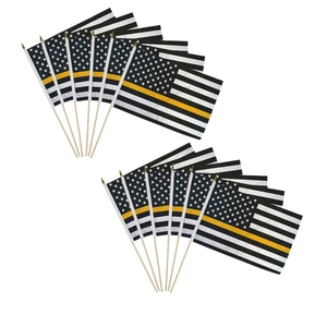 1 Dozen Thin Gold Line USA 12x18in Stick Flags 911 Dispatcher Handheld Flags - Picture 1 of 2