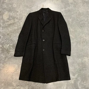 Vintage Crombie Wool Overcoat Black Three Button Pocket Scotland Mens - Picture 1 of 13