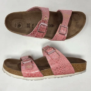 BIRKENSTOCK SYDNEY SHINY SNAKE PRINT PINK SANDALS WOMENS SIZE 9 EU 40 NARROW - Picture 1 of 8