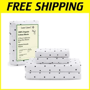 Luxurious Cooling California King Organic Cotton Sheets – 4-Piece Polka Dot Set - Picture 1 of 10
