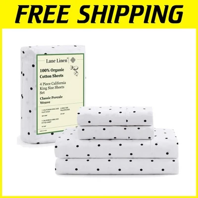 Luxurious Cooling California King Organic Cotton Sheets – 4-Piece Polka Dot Set - Image 1 of 4