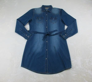 Wrangler Dress Womens Medium Blue Long Sleeve Pearl Snap Western Retro Belted* - Picture 1 of 13