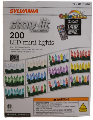 200 LED mini String Lights 66ft Sylvania Stay-lit Platinum w/Remote 8 Effects - Image 1 of 3