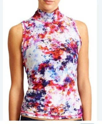 Camiseta sin mangas Athleta hipersónica Rashguard cuello falso estampado salpicaduras cremallera trasera talla xs Foto 1 de 4